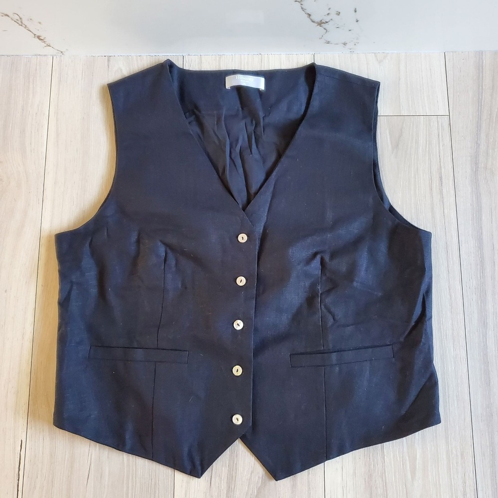 Hobemmy Suit Vest Mens XL Black Linen Cotton Classic Formal Summer Wedding